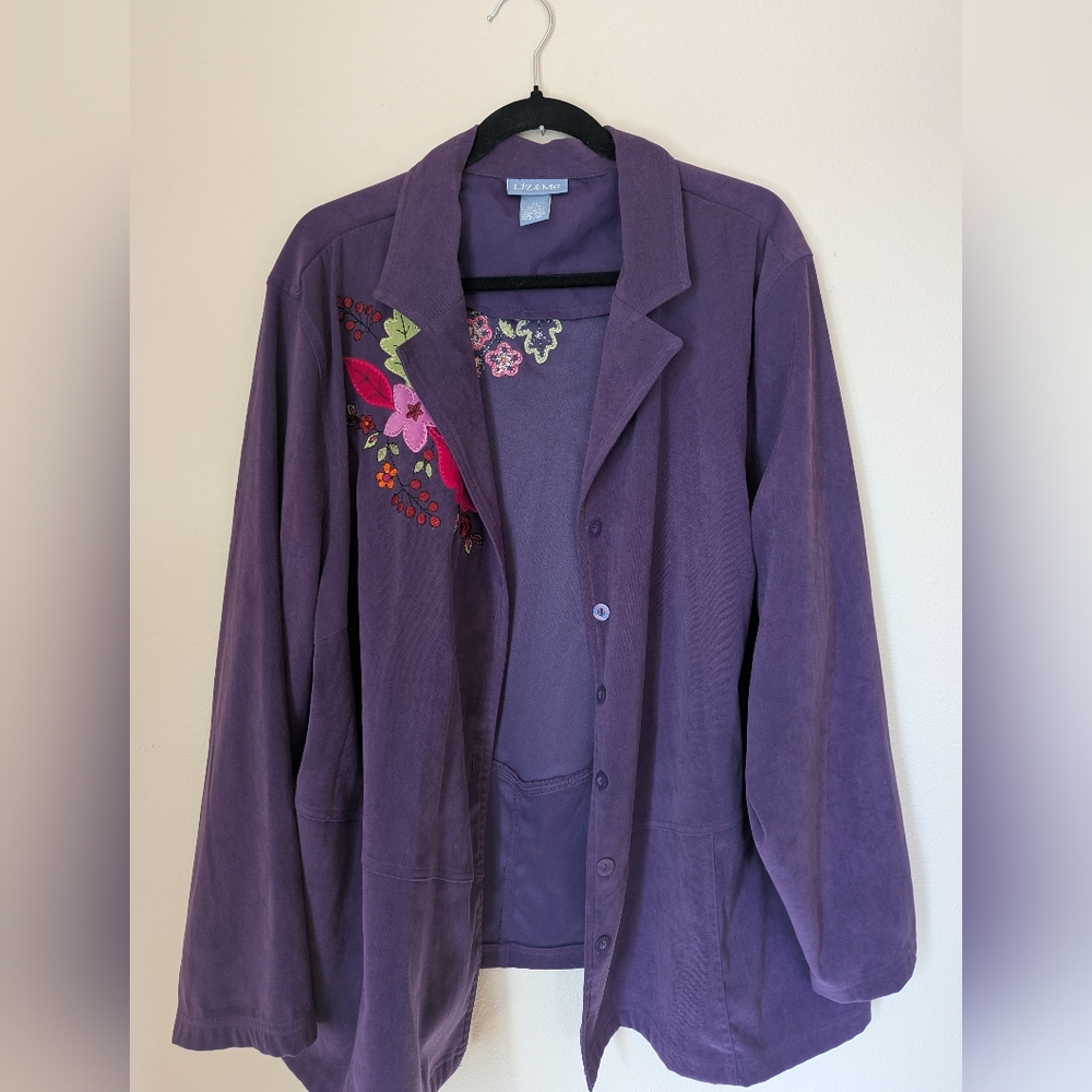 Liz & Me Purple Shacket with Floral Embroidery Size 2X